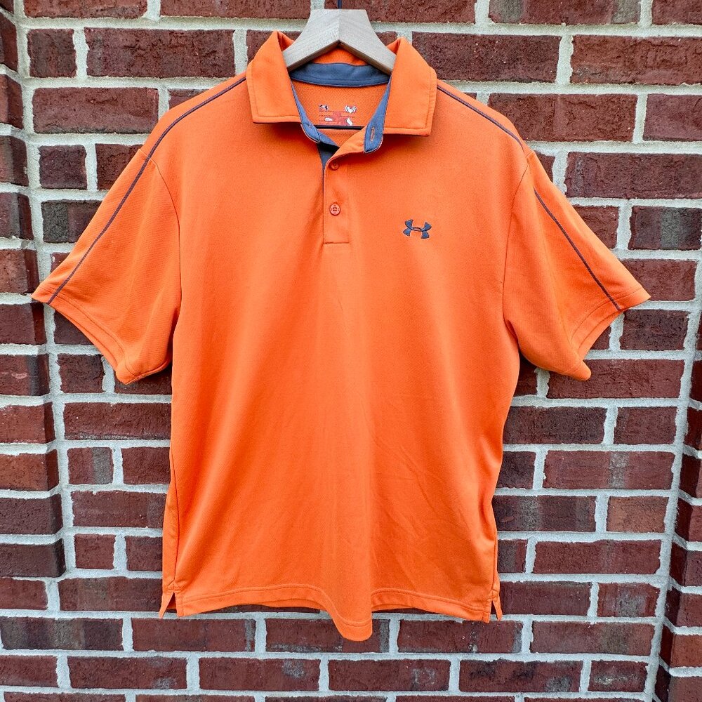 Under Armour HeatGear Polo Mens Large Orange Loose Fit Athleisure Golf